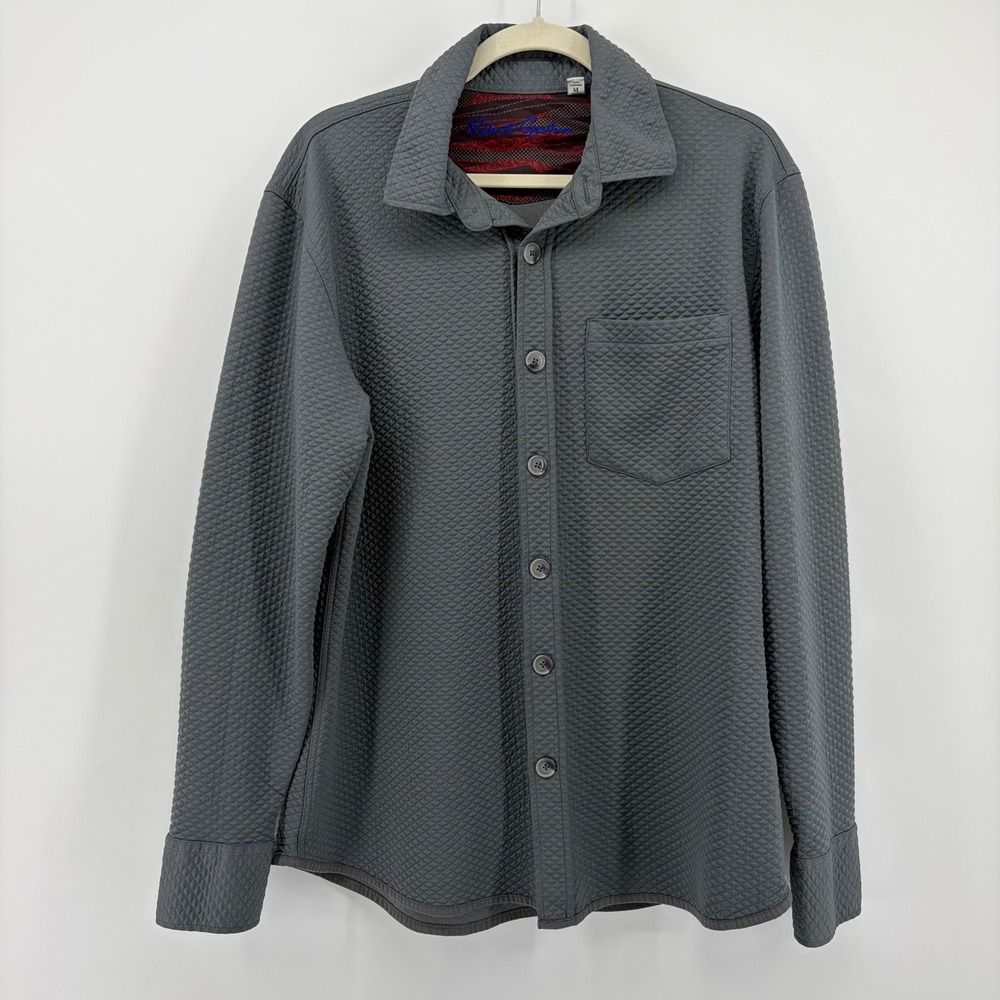 Robert Graham Mens M Gray Quilted Button Down Shirt Diamond Textured Classic Fit